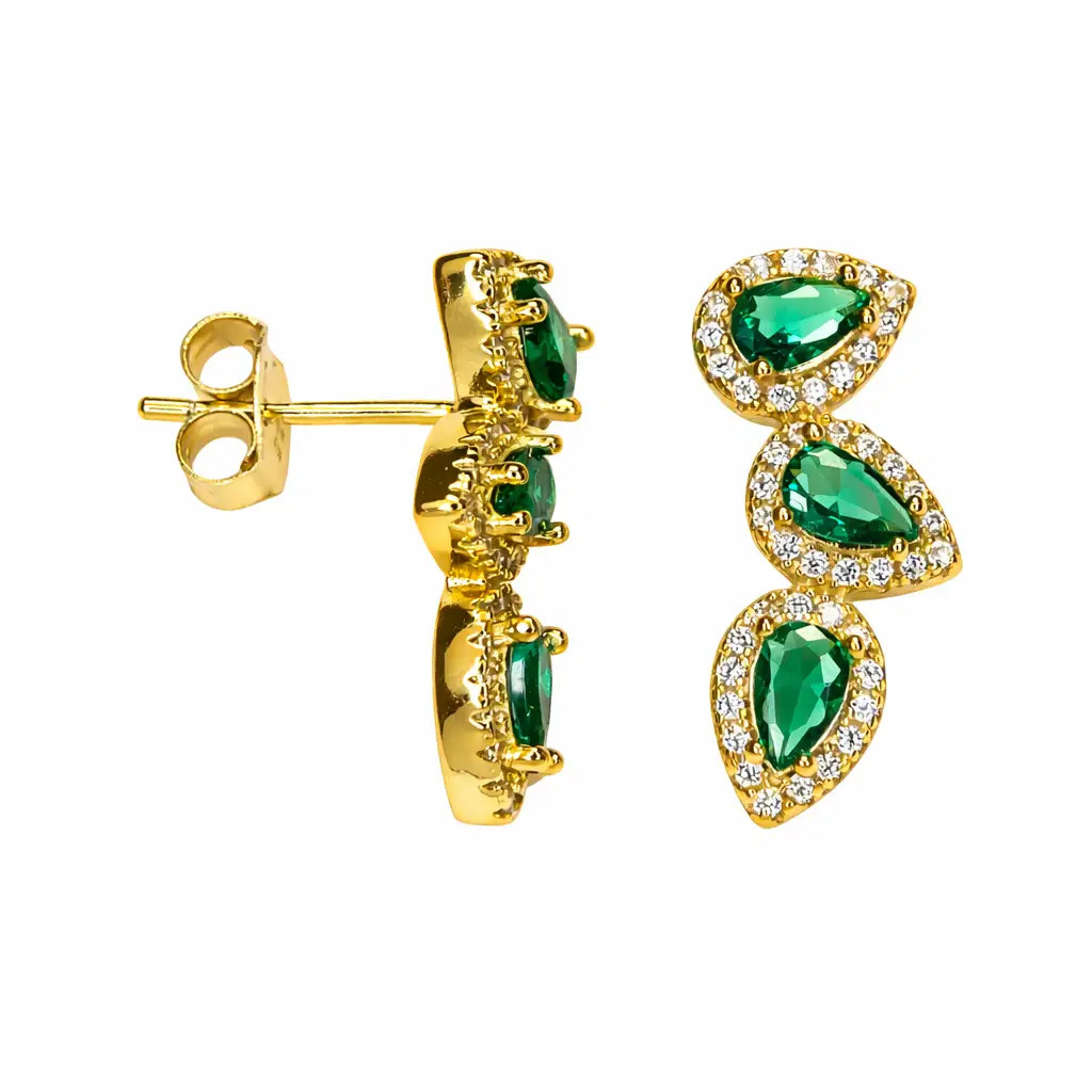 [19073EZESDO] Sterling silver three drop zirconia design with white zirconia stones earrings (Emeral